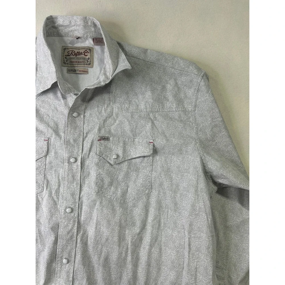 Rafter C Cowboy Collection Mens XXL Grey Paisley ProFlex Western Pearl Snap